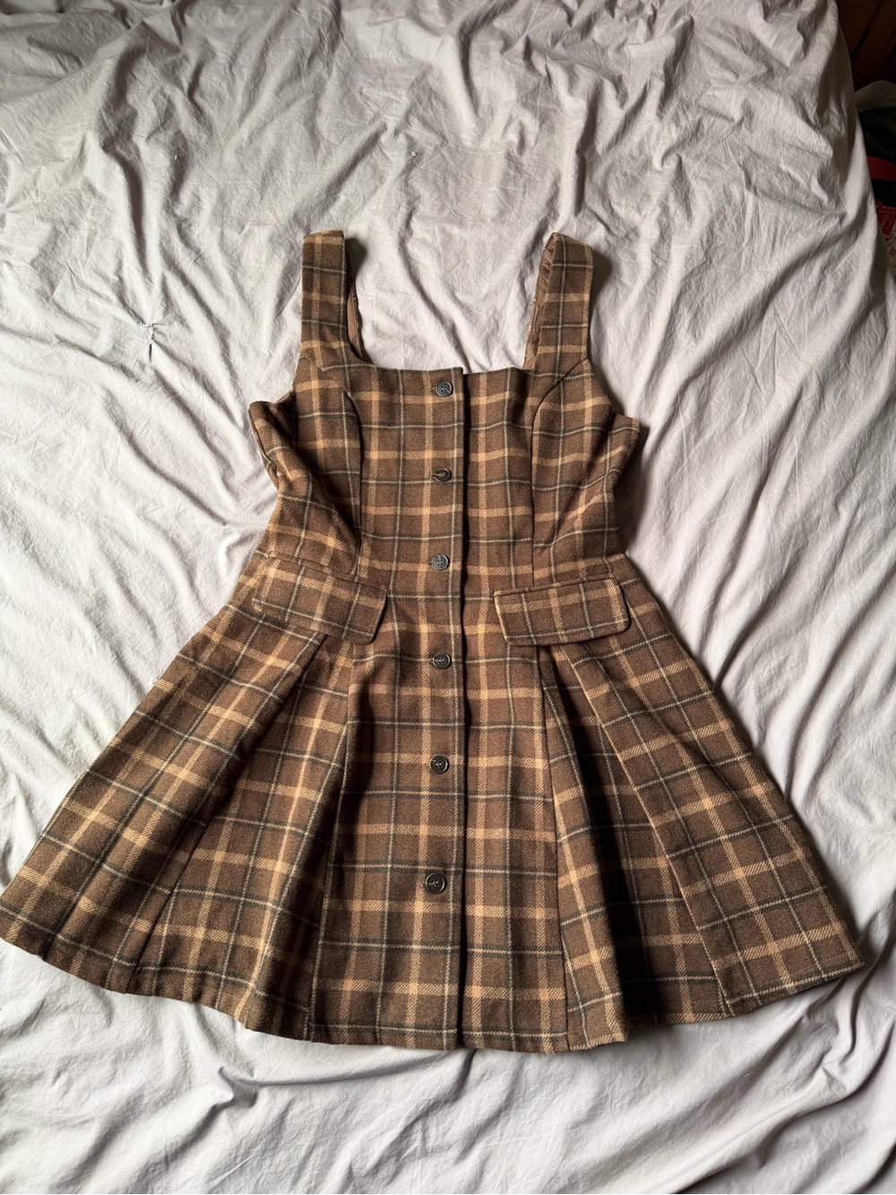 Lulus Autumn Approach Brown Plaid Sleeveless Button-Up Mini Dress Womens Size S - Picture 8 of 11